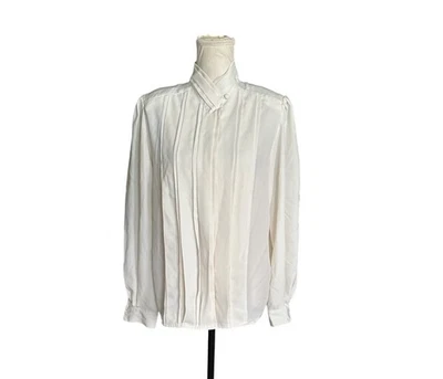 Blusa Christie & Jill Mujer Blanca Plisada Frontal Abotonada Vintage Talla S LEER Foto 1 de 4