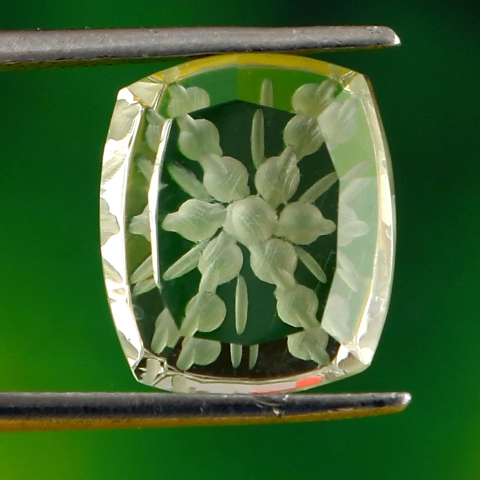 Natural Green Amethyst Hand Made Antique Carving  for Jewlery making CA104 - Image 1 of 1