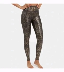 Spanx Faux Leather Leggings in Leopard Shine Metallic Animal Print Size XL EUC - Picture 1 of 6