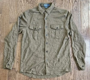 Polo Ralph Lauren Shirt Men’s Medium Cotton Alpaca Button Front Herringbone - Picture 1 of 8