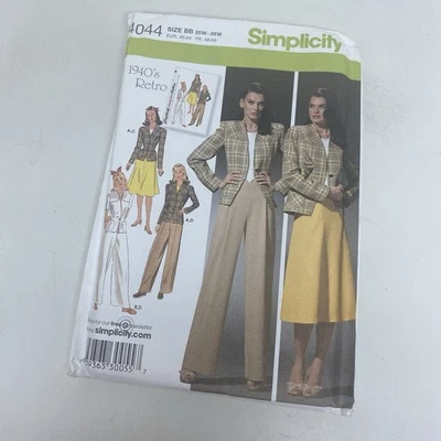 Simplicity 4044 Sewing Pattern 1940s Retro Suit Pants Skirt Jacket Size 20W-28W - Image 1 of 4