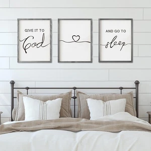 Set 3 Insegni Incorniciati Casale Dallo a Dio e Vai a Dormire 11x14” Sopra B... - Foto 1 di 8