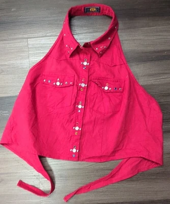 VTG Y2K Route 66 Halter Top Medium Pearl Snap Embellished Western Cowgirl Sexy - Image 1 of 4