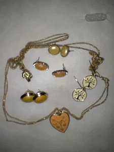 Vintage Nachlass Schmuck Konvolut 10 Teile - Pfirsich Emaille Herz Halskette und Ohrringe Set - Bild 1 von 21