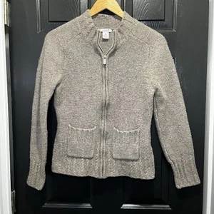 Carhartt Womens Full Zip Cardigan Sweater Size M Gray Lambswool Blend Pockets - Picture 1 of 10