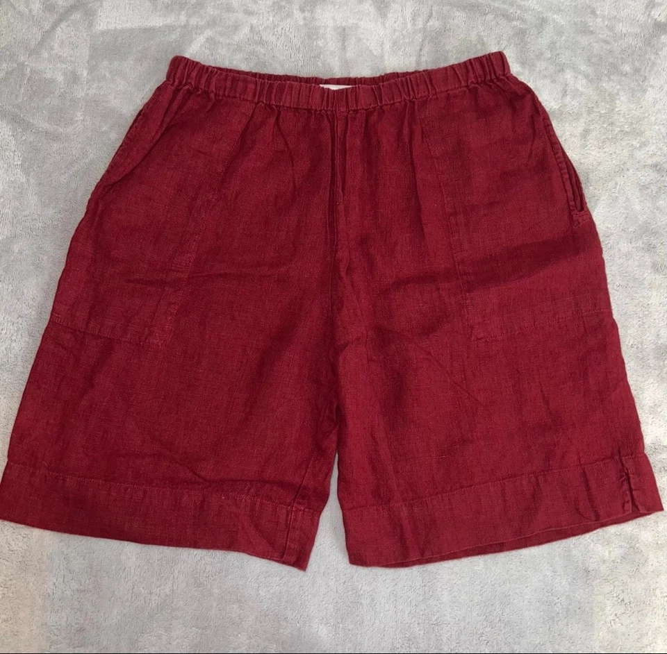 Pantalones Cortos Mujer Boho Vino Rojo Lino Talla MEDIANA Foto 1 de 4