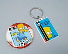 Vintage Bart Simpson Keyring dated 2002 & Footballer Bart Badge Pin dated 2006
