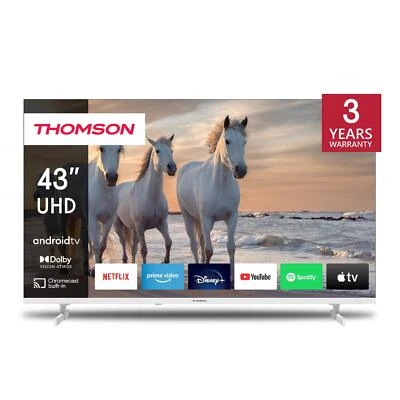 Thomson Smart TV 43" 4K UHD LED Android TV DVBT2/C/S2 Classe F Bianco 43UA5S13W - Immagine 1 di 4