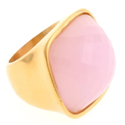 Anel de pedra rosa aço inoxidável metal dourado KLS028-PK7 - Imagem 1 de 3