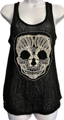 Skeleton Top Juniors Size L Skull Design Zipper Sleeveless Black - Image 1 of 4