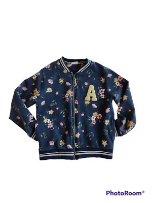 Trendy Preppy Navy Floral Fleece Monogrammed Collegiate  Zara Girls Zip Jacket 7 - Image 1 of 4