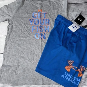 Under Armour Youth Large (14/16) Orange Blue Born To Fish Outfit Set NEW - Picture 1 of 1
