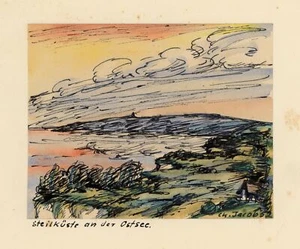 Scogliera Baltico paesaggio inchiostro disegno acquerello 1952 - Foto 1 di 2