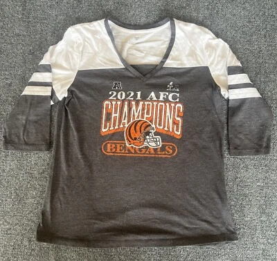 Cincinnati Bengals Womens T Shirt 2021 AFC Champions Gray Helmet Logo V Neck NFL - Image 1 of 4