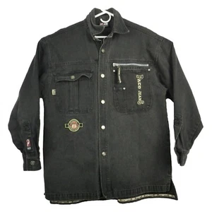 Paco Jeans Spellout Patched Rugged Black Denim Button Up Men's Jacket Sz L - Picture 1 of 8