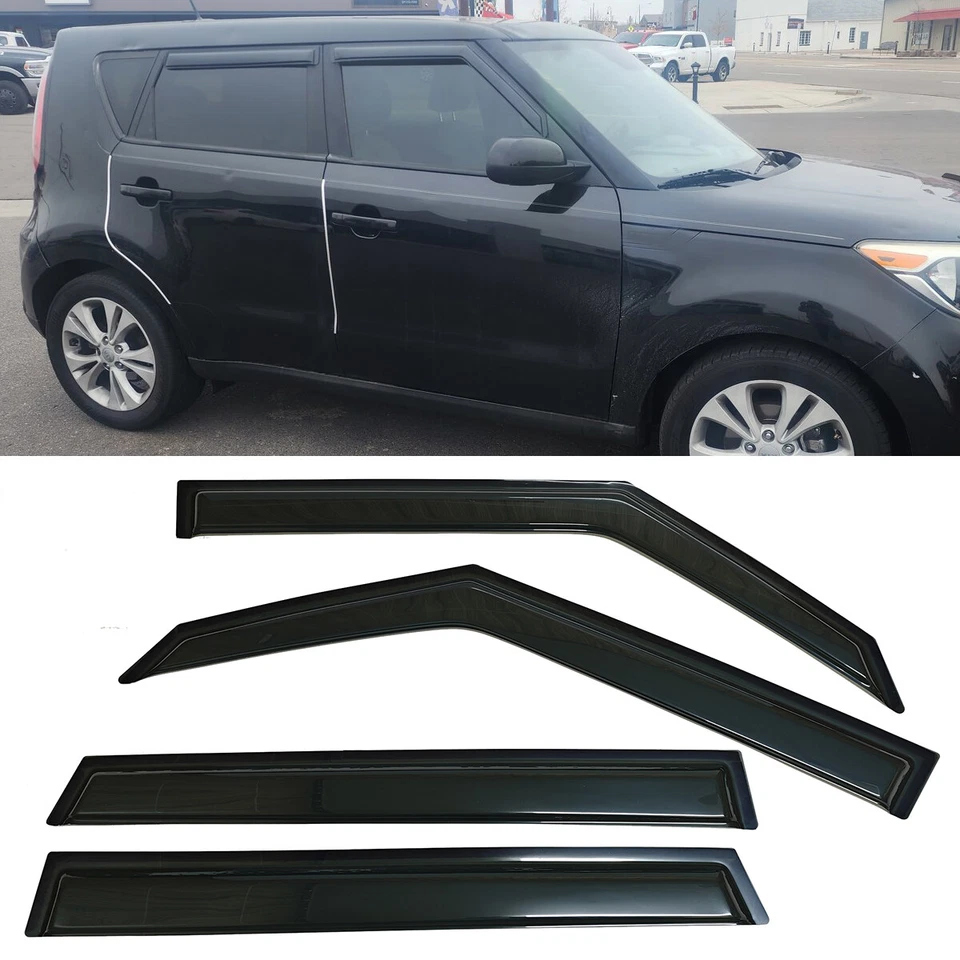 Fit 2014-2019 Kia Soul Window Visors Sun Vent Shade Rain Wind Guards Smoke Foto 1 de 4