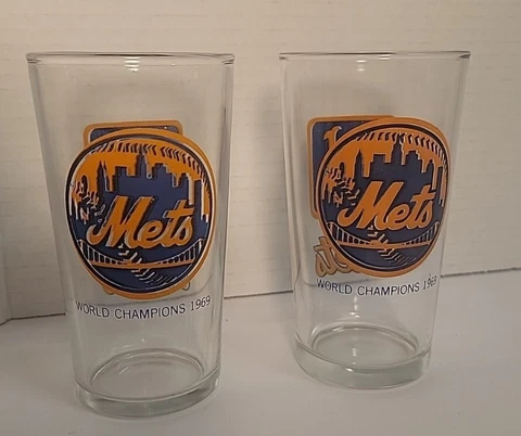 2 Vintage 1969 New York Mets World Champions 5"  Drinking Glass Cover