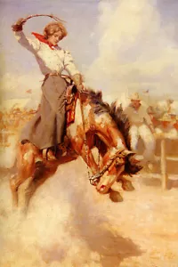 Affiche murale art américain Rodeo Rider Cowgirl Bronc Riding - AFFICHE 20x30 - Photo 1 sur 4