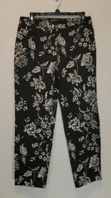 Oscar De La Renta Mujer Pantalones Negro Blanco 8 Flores Boho Informal Trabajo 0750 Foto 1 de 4