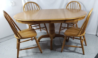 Solid Oak Dining Table Oval 4 Chairs 2 Leafs Cochrane Amer-Silhouette L-Pick-Up — 第 1/4 张图片