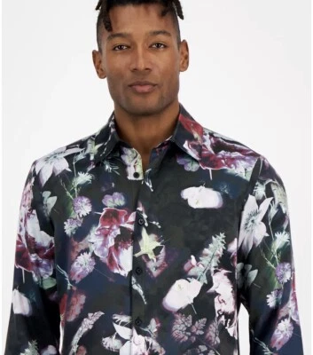 I.N.C. Camisa para hombre International Concepts floral oscura con botones talla L nueva con etiquetas Foto 1 de 3