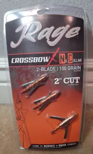 Archery Broadhead RAGE Crossbow X N/C 2-Blade 100 Grain 2 inch Cut 3 Pack New - Picture 1 of 2