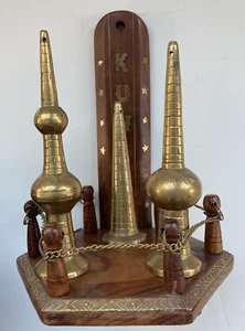 Kuwait City Wood and Brass Inlay Kuwait Towers Sculpture Persian Gulf Decor - Picture 1 of 5