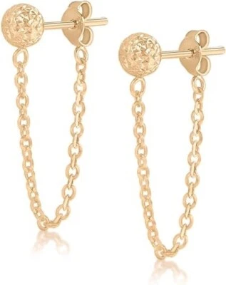 Pendientes colgantes de bola y cadena de oro rosa de 9 quilates con corte de diamante de 50 mm de largo Foto 1 de 4