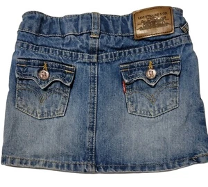 LEVI'S Denim Skirt Skort Girls 4T Blue Pink Levis Rhinestone Buttons Adj Waist - Picture 1 of 8