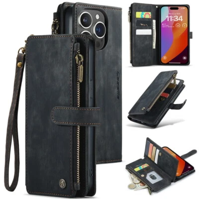 Leather Multi Capacity Wallet Phone Case Cover For iPhone 17 Pro Max/13/14/15/16 - Image 1 of 4