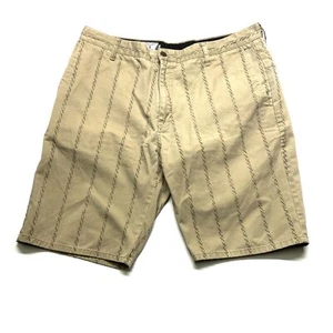 Volcom Chino Shorts Mens 36 Olive Green Striped Slash Pockets Flat Front Zip Fly - Picture 1 of 13