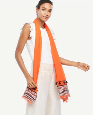 Ann Taylor - One Size Hot Ember Orange Mixed Stripe Embroidered Scarf $60.00 - Image 1 of 2