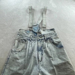 Jordache Girl's Junior Faded Denim Overalls w Blue Lace Hearts Large - Picture 1 of 15
