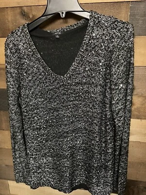 Apt 9 Black V- Neck Black Sweater w sequins XL Foto 1 de 3