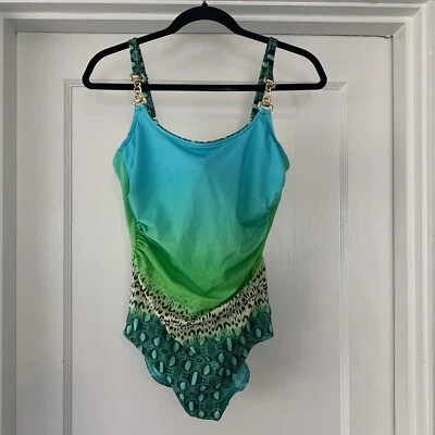 Opera Einteiler Badeanzug Damen 14 B Cup blau grün gerafft verstellbare Modi Schwimmen - Bild 1 von 4