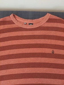Volcom Thermal Crew Neck Shirt Men's XL Burgundy Striped Long Sleeve - Picture 1 of 12