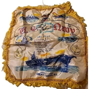 US Navy Sweetheart Pillow Case Cover Military Souvenir Fringe Vintage WWII - Picture 1 of 3