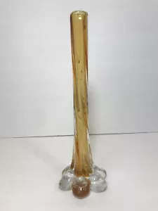 Hand blown Glass Optic long Twist Honey Amber Vase 11-3/8" - Picture 1 of 12