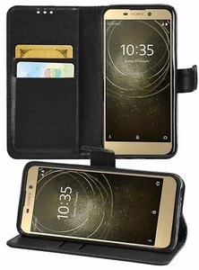 Sony Xperia L2 Premium Leather Wallet Flip Cover Pouch Book - Picture 1 of 23