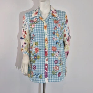 John Mark Women’s Shirt Size M Embroidered Floral 3/4 Sleeve Button Tunic (53) - Picture 1 of 12