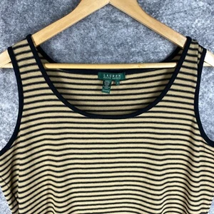 Ralph Lauren Shirt Women 2X Black Breton Stripe Sleeveless Soft All Cotton LRL - Picture 1 of 10
