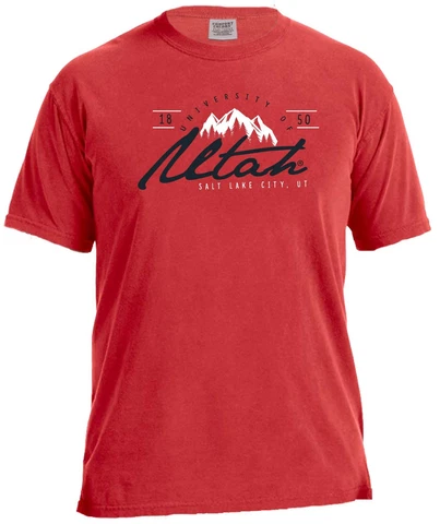 NCAA Utah Utes Simple Mountains Short Sleeve Comfort Color Tee, Red,Red Cover