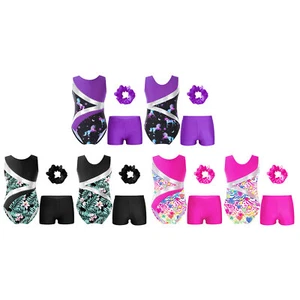 Kids Girl's Leotard With Boyshorts Sleeveless Rompers Printed Bodysuit Modern - Picture 1 of 44