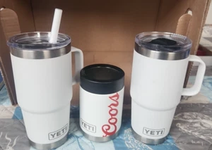 COORS EDITION YETI COLSTER 12 OZ CAN COOLER & WHITE YETI COFFEE WHITE YETI COLD - Picture 1 of 11