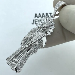 925 Solid Sterling Silver Cubic Zirconia Santa Muerte Pendant - Picture 1 of 5