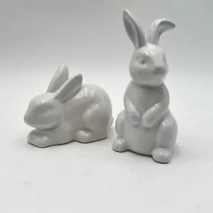 Set Of 2 Ceramic Target Bunny Figurines White Decorative Easter Rabbit - Picture 1 of 6