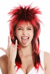 Perücke Karneval Punk Vokuhila Rocker wild 80s Wave toupiert lang schwarz rot - Bild 1 von 4