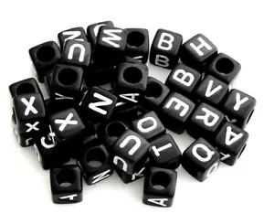 200 Black White Letters ABC Alphabet 6mm Square Cube Sorted Acrylic Craft Beads - Picture 1 of 2