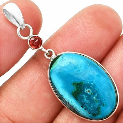 Joyería colgante de plata de ley 925 azurita natural en malaquita y granate P-1098 Foto 1 de 4