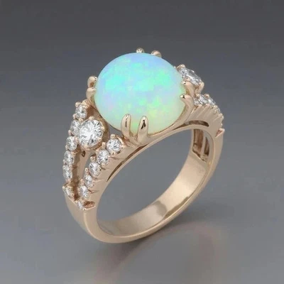 Anillo de compromiso de ópalo de fuego creado en laboratorio de corte ovalado de 2,00 quilates enchapado en oro rosa de 14 quilates Foto 1 de 3